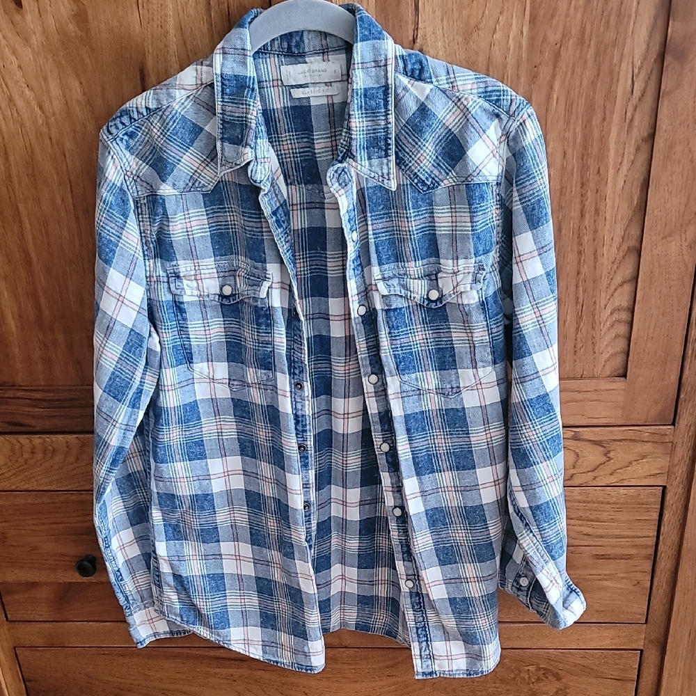 Lucky Brand Blue and White Plaid Men's Shirt 100% Cotton